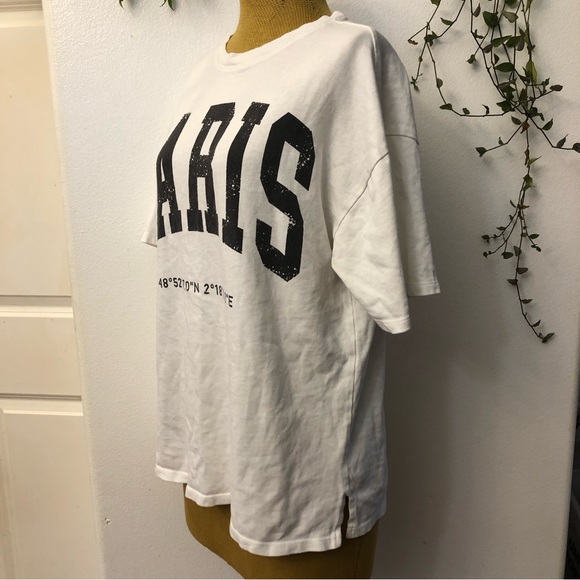 ZARA White T-shirt PARIS - Picture 2 of 5